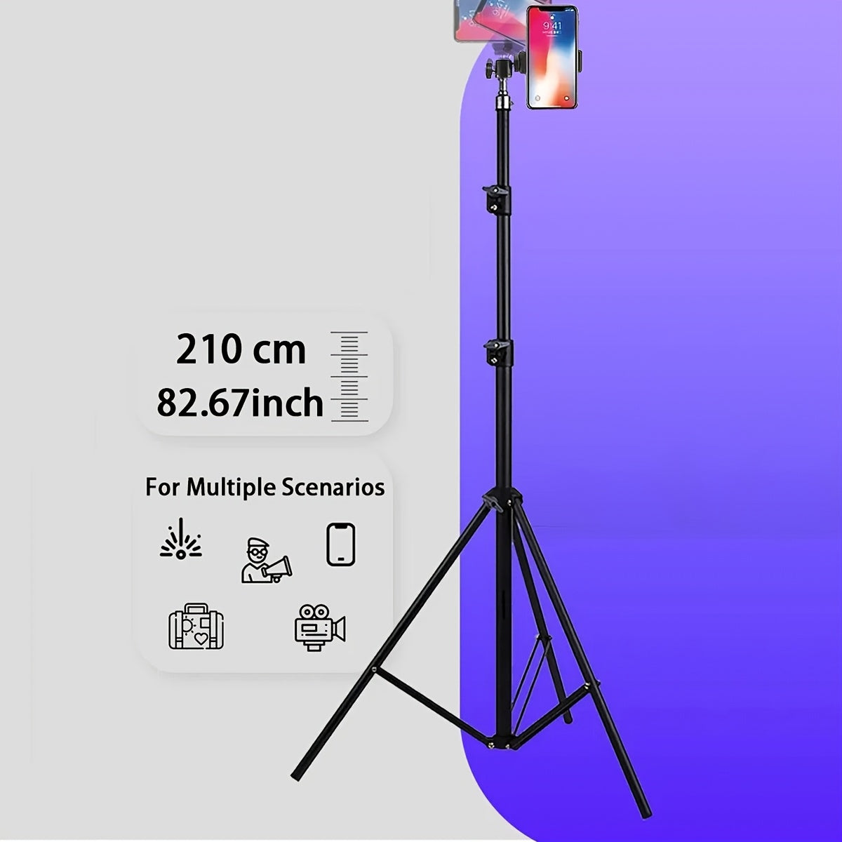 82.68inch Lightweight Mobile Phone Tripod, Retractable Selfie Stick with Phone Holder and Portable Case, Suitable for Video Recording\u002FPhotography\u002FLive Streaming Camera Stand, Ideal for Women