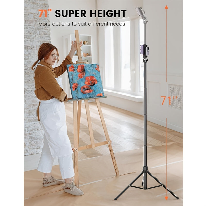 71 Inch Cell Phone Tripod And Selfie Stick, Expandable Cell Phone Tripod Mount, Universal Cell Phone Clip And 180 Degree Swivel, Easy To Carry, Compatible With Cell Phones, Camera Ring Lights