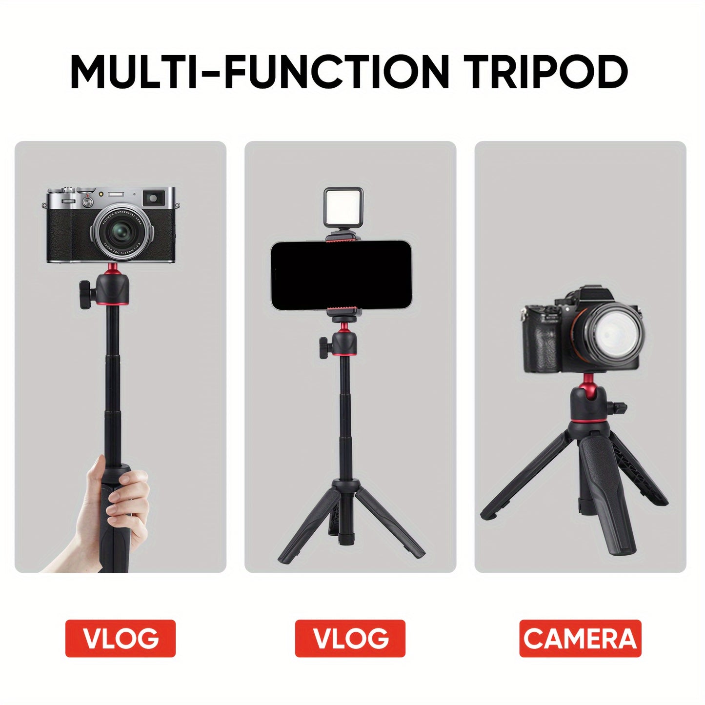 Mini Extension Pole Tripod Stand with Handle Grip for IPhone 15 Pro Max\u002FSamsung Smartphone\u002FCamera\u002FVlogging, Suitable for Webcam