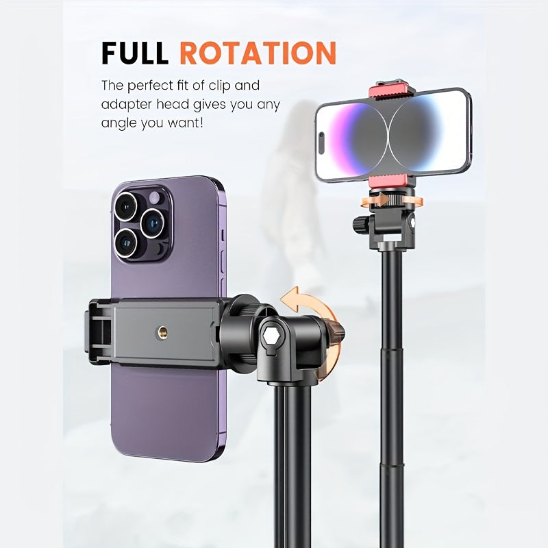 71 Inch Cell Phone Tripod And Selfie Stick, Expandable Cell Phone Tripod Mount, Universal Cell Phone Clip And 180 Degree Swivel, Easy To Carry, Compatible With Cell Phones, Camera Ring Lights